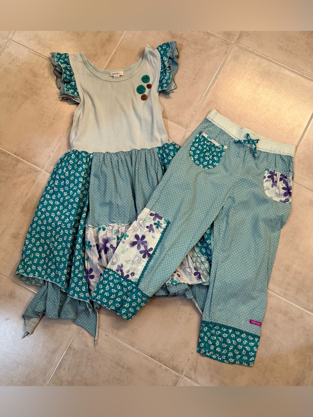 Naartjie Sz 10 Turquoise Elephant Dress & Capris